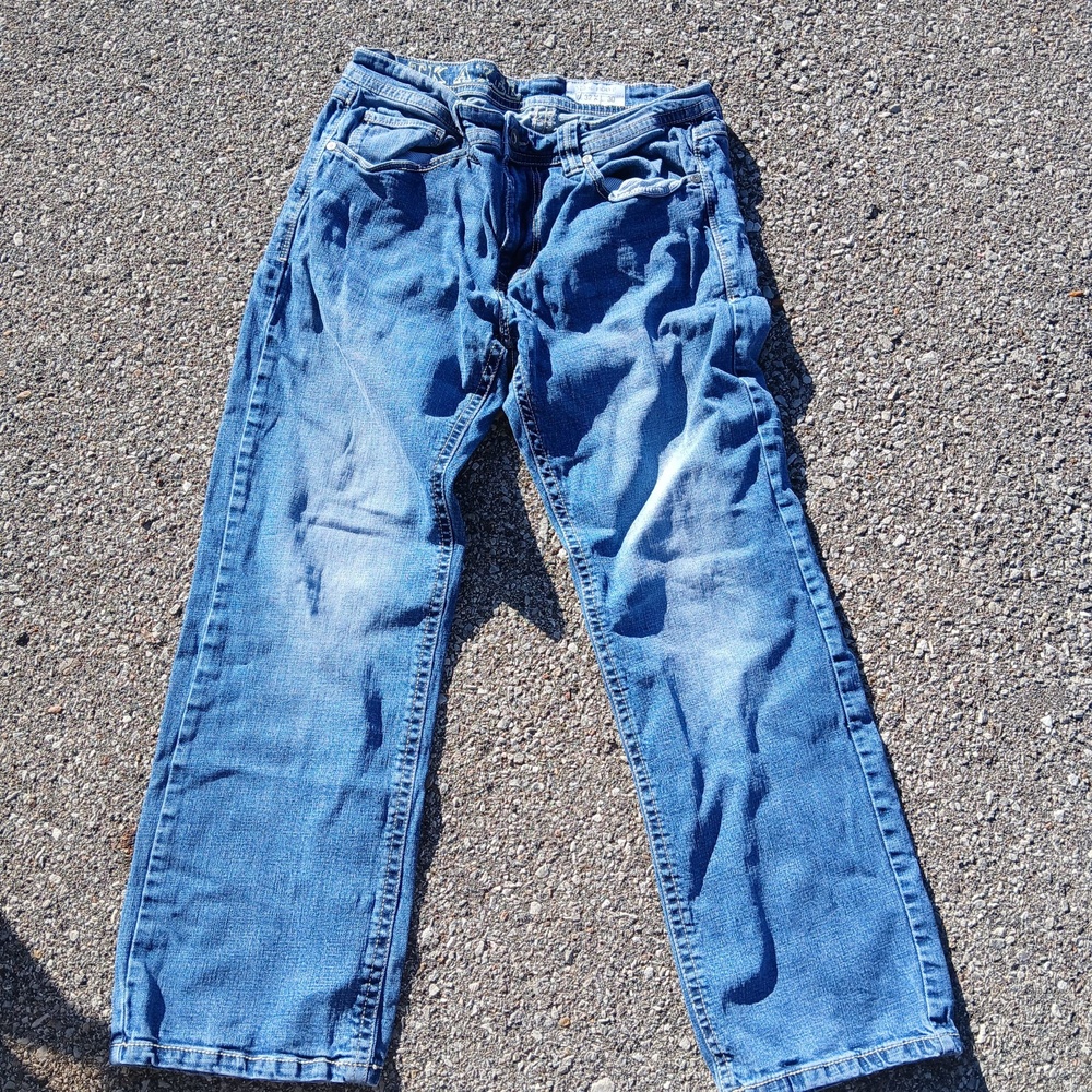 TK AXL Jeans Mens 32x30 Blue Slim Bootcut Medium Wash Distressed Denim Pockets